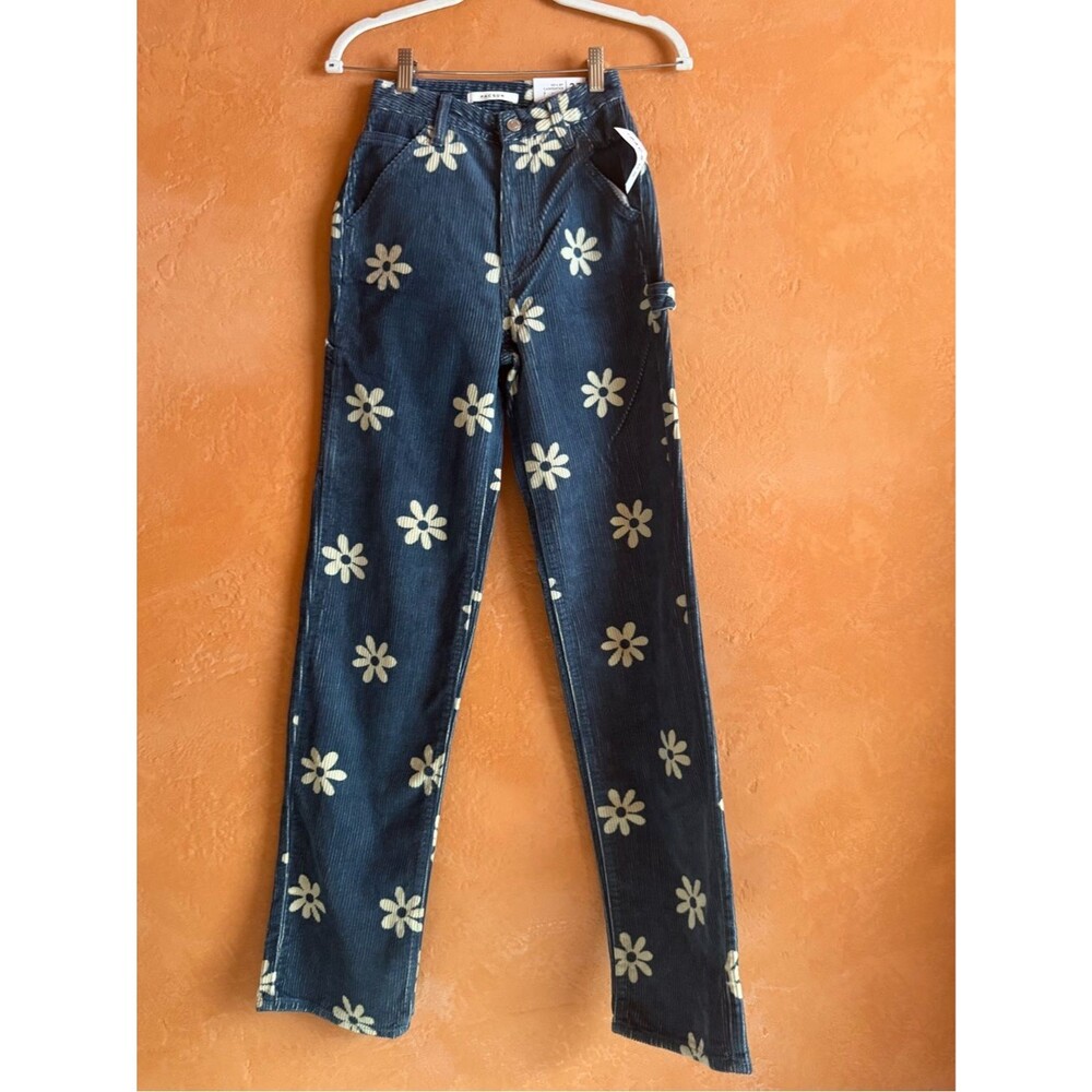 PacSun 90’s BF Carpenter Navy Floral Corduroy Pants Size 23 NWT